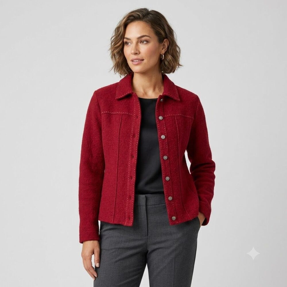 Mercer & Madison Boiled Wool Crimson Red Button-Up Jacket Blazer Cardigan SZ L